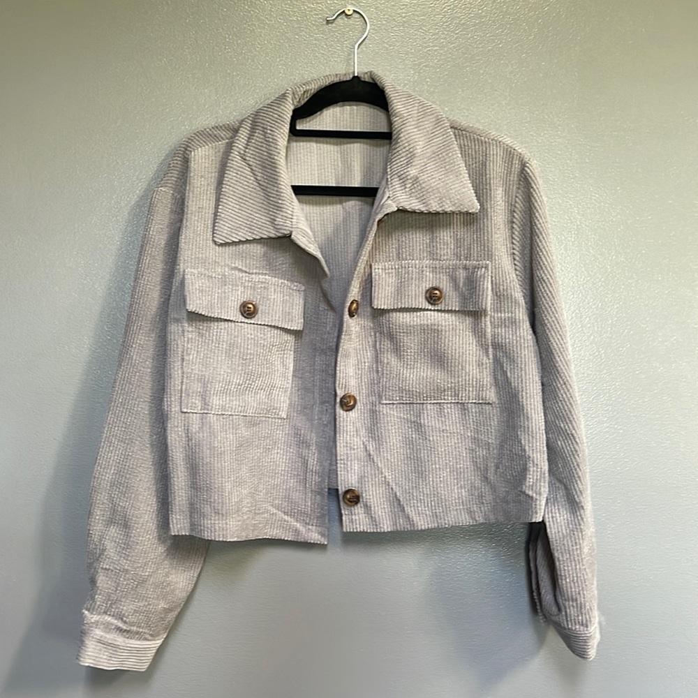 Brand new never worn cropped gray corduroy jacket
